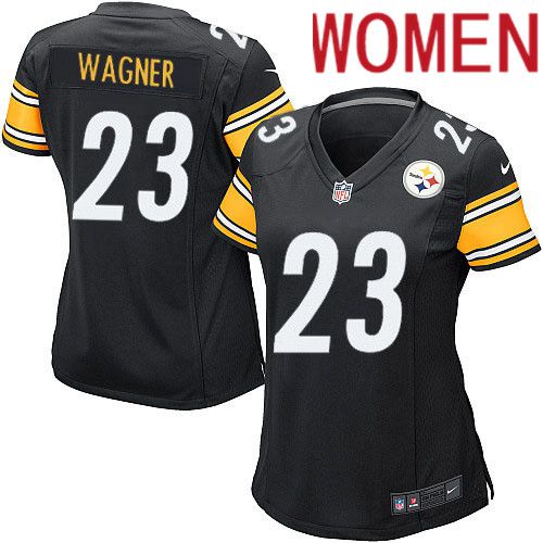 Women Pittsburgh Steelers #23 Mike Wagner Nike Black Game Player NFL Jersey->women nfl jersey->Women Jersey